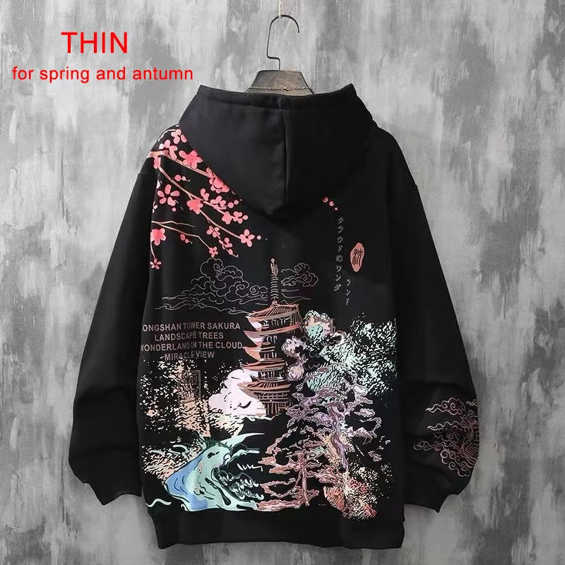 Anime Hoodies Sweatshirts Chinese Style Men Black Hoodies Sweatshirts Harajuku Oversized Pullovers Sweatshirts for Women CS455